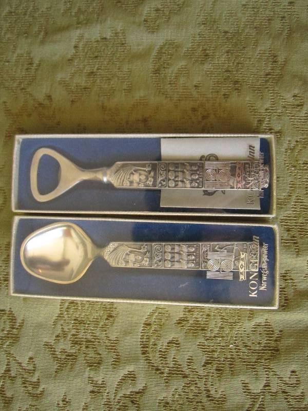 lot 66 image: Norwegian pewter spoon and bottle o...