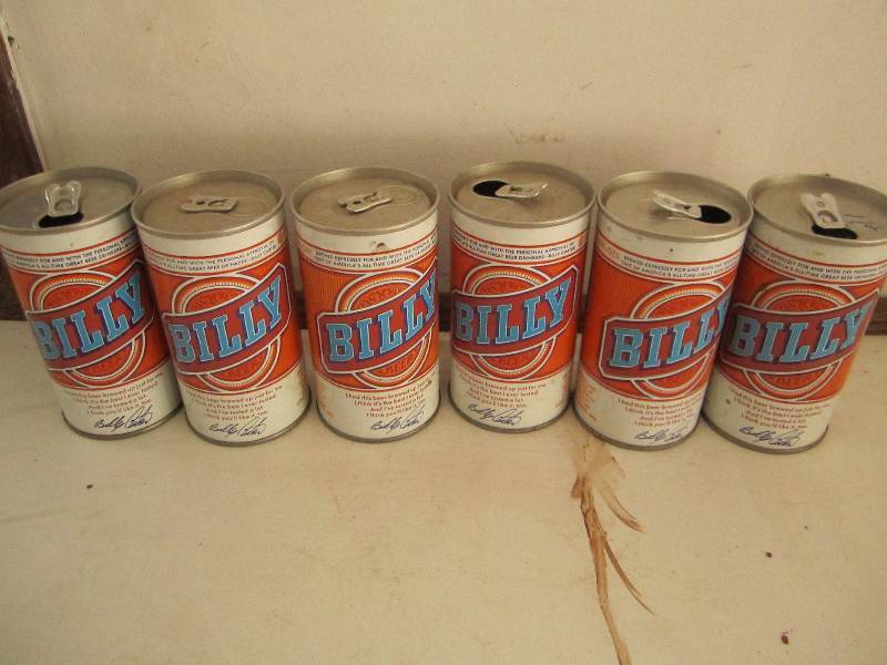 lot 95 image: 6 billy beer cans...
