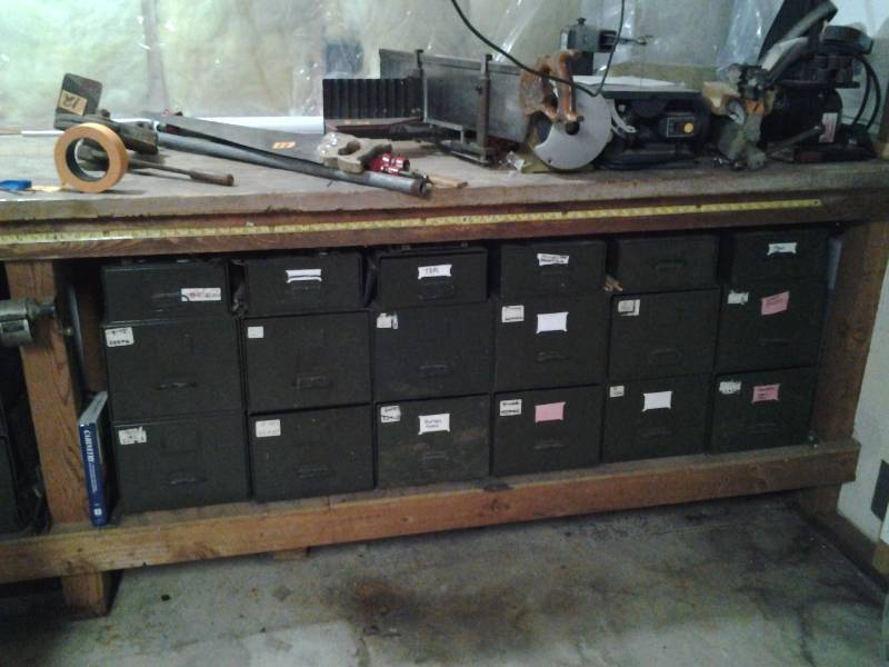 lot 13 image: 12-Sections Of 3-Drawer Metal Organizers With Contents