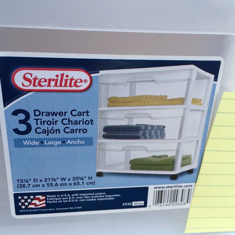 lot 16 image: Sterilite 3 Drawer Cart new
