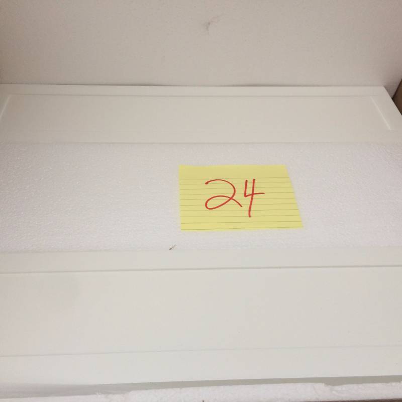 lot 24 image: Elegant Home Fashions Neal 1-Door Medicine Cabinet in White. In original box never used Stock photo used