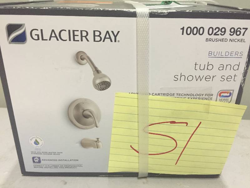 lot 51 image: New Sealed Box Glacier Bay Tub and Shower Set Brushed Nickel Finish 814278