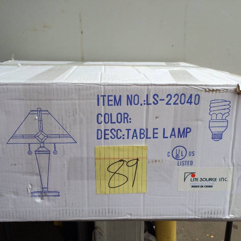 lot 89 image: Lite Source LS-22040 Table Lamp with Amber Tiffany Shades Bronze Finish in Original Package never used