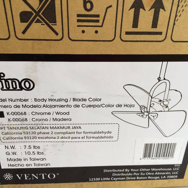 lot 94 image: Vento Fino 13 in Chrome Ceiling Fan Never used in Original Box  Original and Actual photos used to display Item