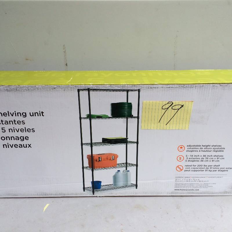 lot 99 image: Honey Can Do SHF-01442 Adjustable Industrial storage shelving unit  5 Tier Black new in original box stock and actual photos used to display item