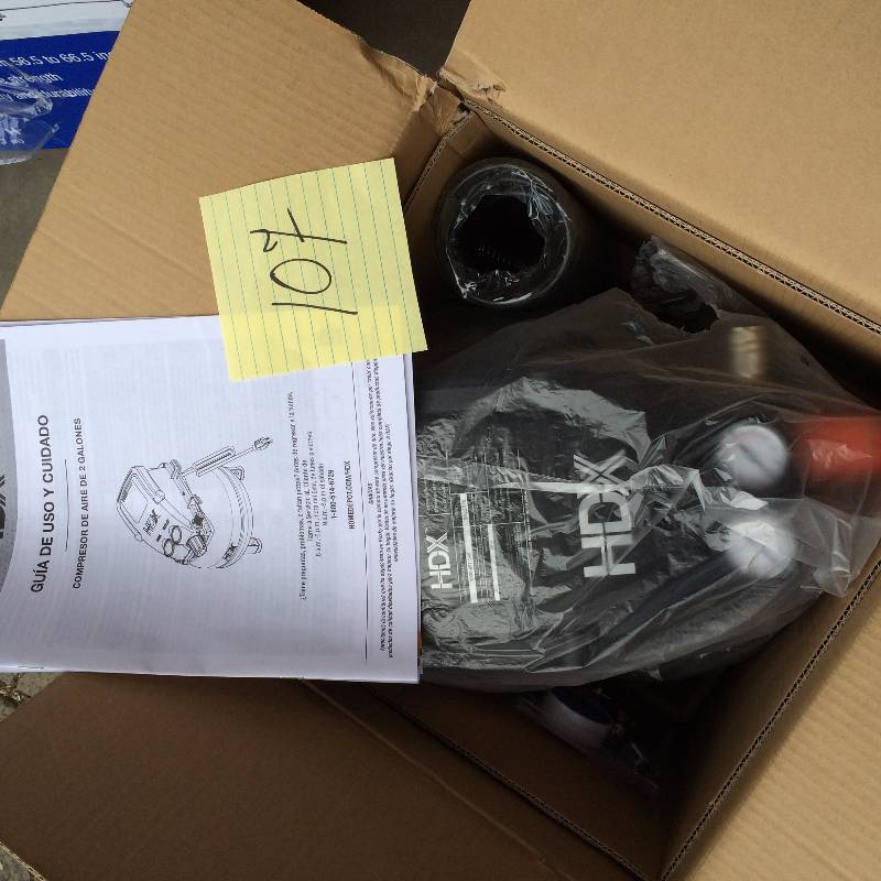 lot 107 image: HDX 2 Gal Air Inflator Compressor new in original box