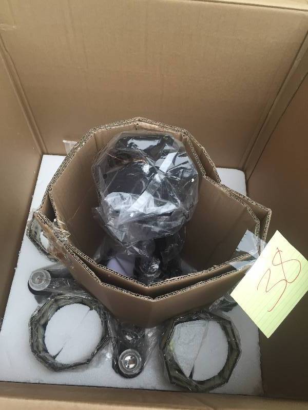 lot 38 image: Hampton Bay Addison 5 Light Chandelier Oil Bronze Finish complete never used in original box- stock photo and actual item pictures