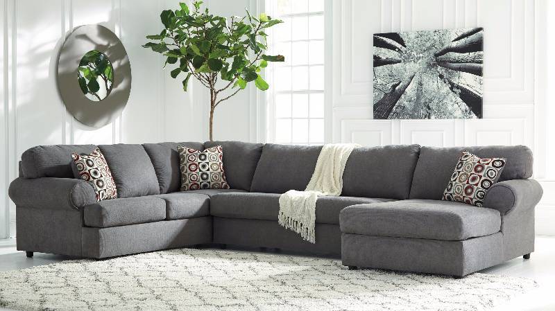 lot 1 image: BRAND NEW IN BOX (3) PIECE Signature Design by Ashley Jayceon 64902-16-34-67 3-Piece Sectional Sofa with Left Arm Facing Chaise, Armless Loveseat and Right Arm Facing Sofa in Steel Grey