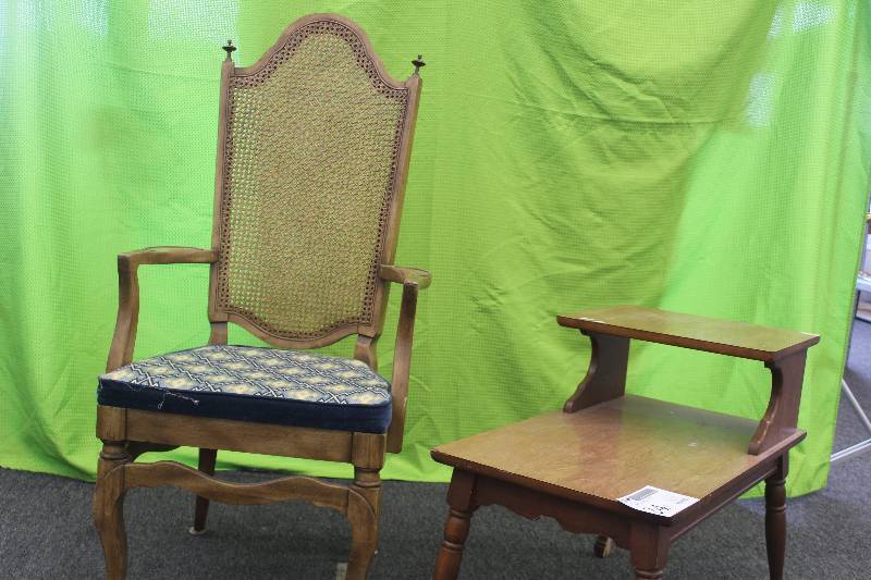 Side chair warms and vintage side table