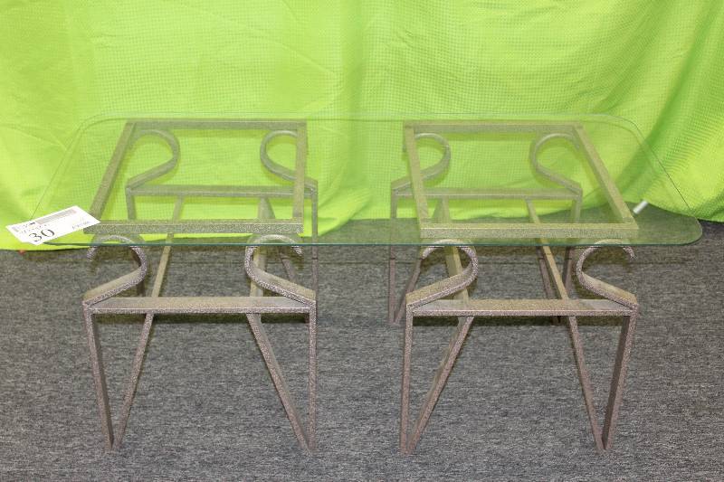 Glass coffee table with wrought iron base