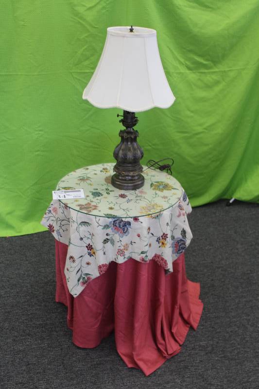Brass lamp and end table