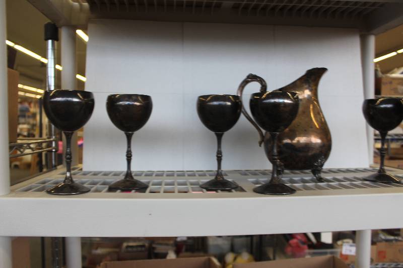 Vintage silver plat and 6 silver plate goblets