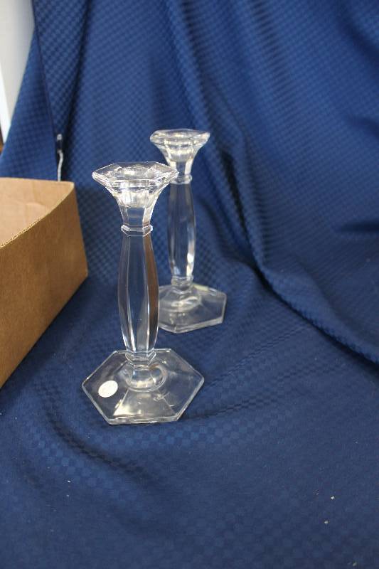 2 glass candle holders