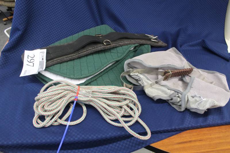 Saddle blanket-curry comb. Fly mask for horses