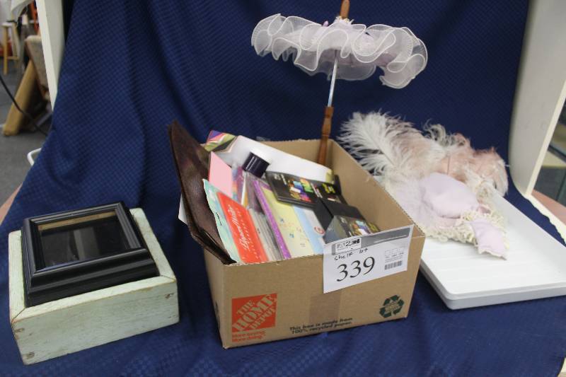 3 piece victorian costume set, shadow box, scrapbooking materials, painted wooden box