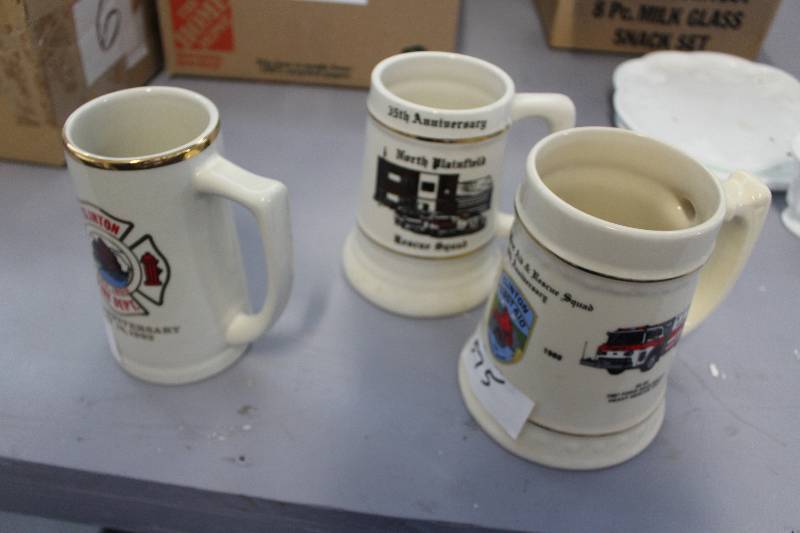 3 Fire department commemorative ceramic steins