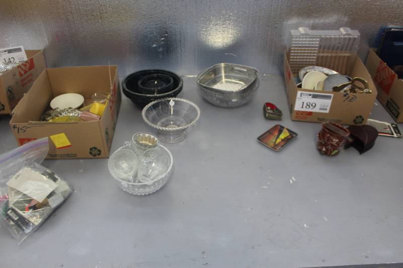 2 boxes of serving pieces including some cut glass and more