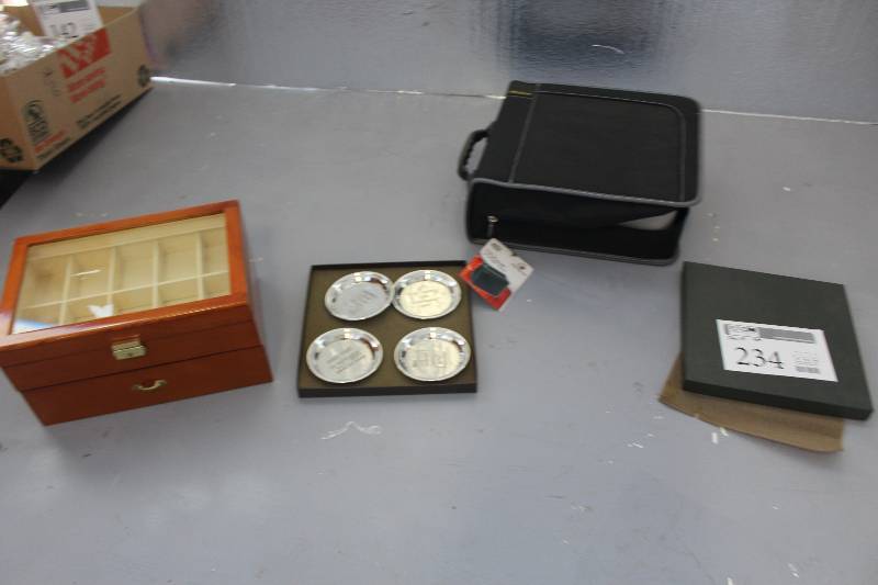 New all wood jewelry box, coaster set, and new CD case