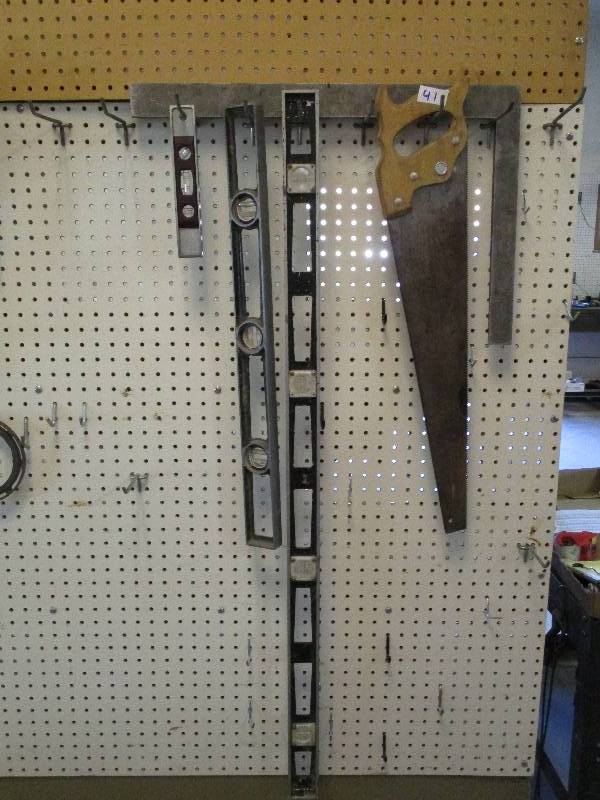 lot 41 image: Hand Saw, Levels and Squares