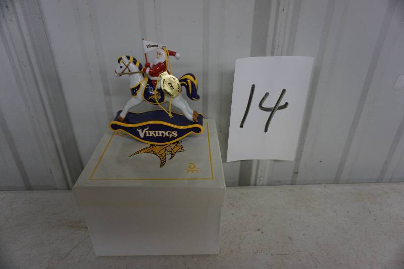lot 14 image: Minnesota Vikings Santa Rocking Horse Christmas Ornament