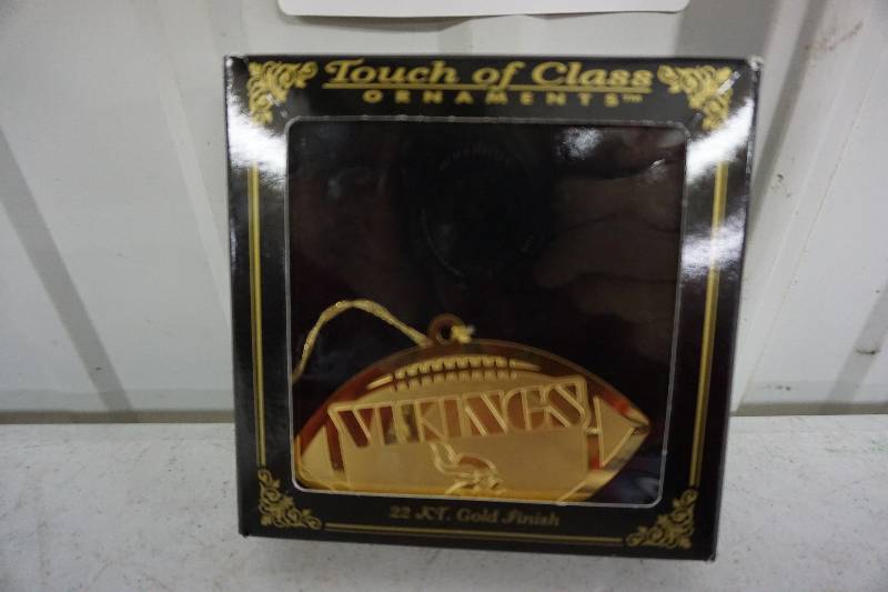 lot 41 image: Minnesota Vikings Touch of Class 22 KT Gold Finish Football OrnamentPendant