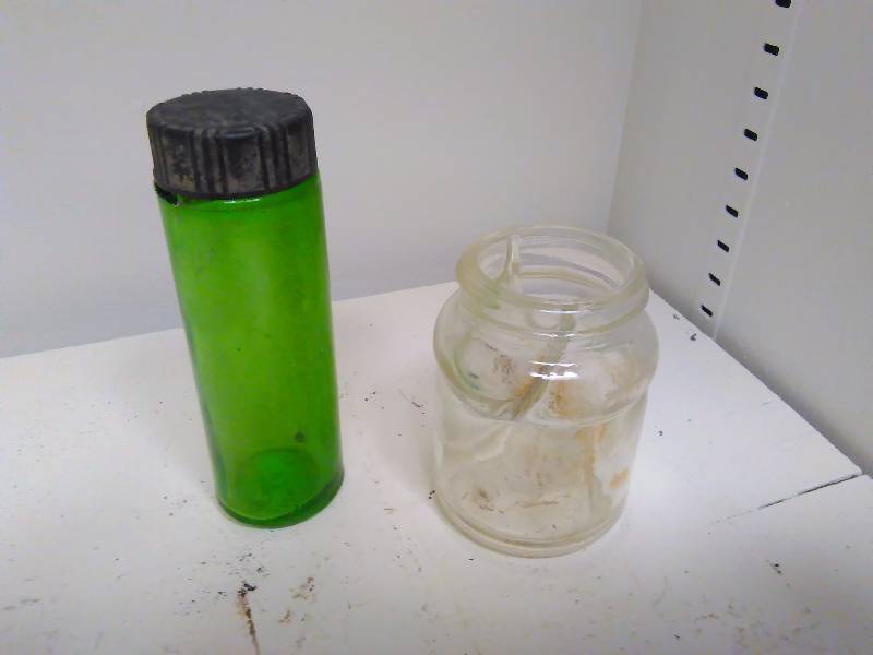 Vintage Green Bottle and clear ink well
