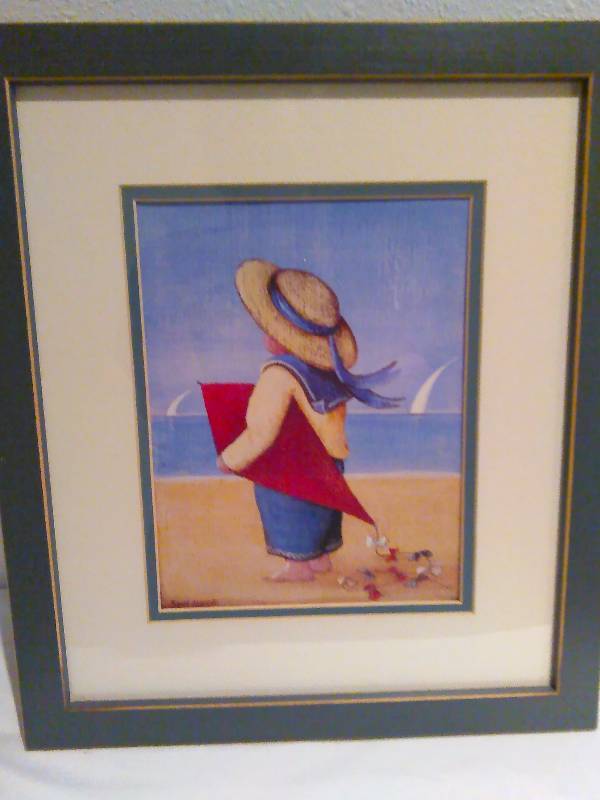 lot 23 image: Susan Anhorne, framed print, Little sailor boy by sea