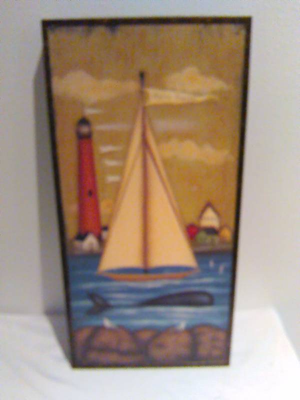 lot 25 image: Canvas print, wood sides, Sailing theme