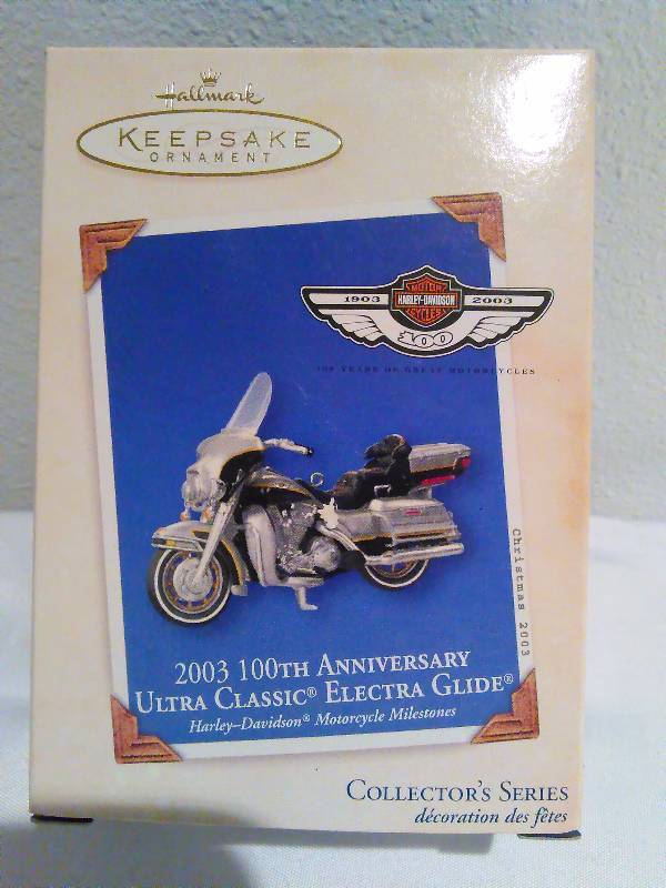 lot 98 image: Hallmark Collectors Ornament, New in Box, 2003, Harley Davidson, 100th Anniversary, Ultra Classic, Electra-glide