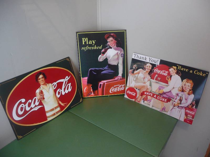 lot 5 image: 3 VINTAGE COKE SIGNS - NICE CONDITION