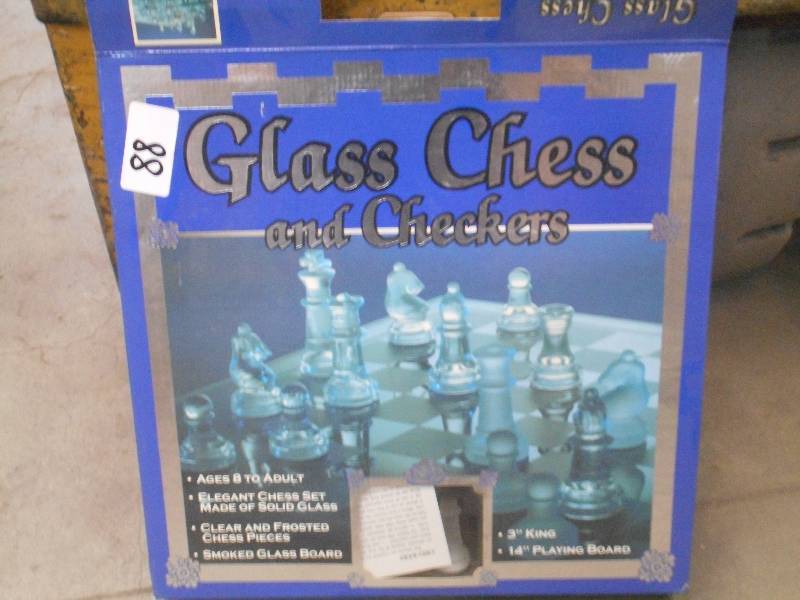 lot 88 image: Unused Glass Chess & Checkers Set ...