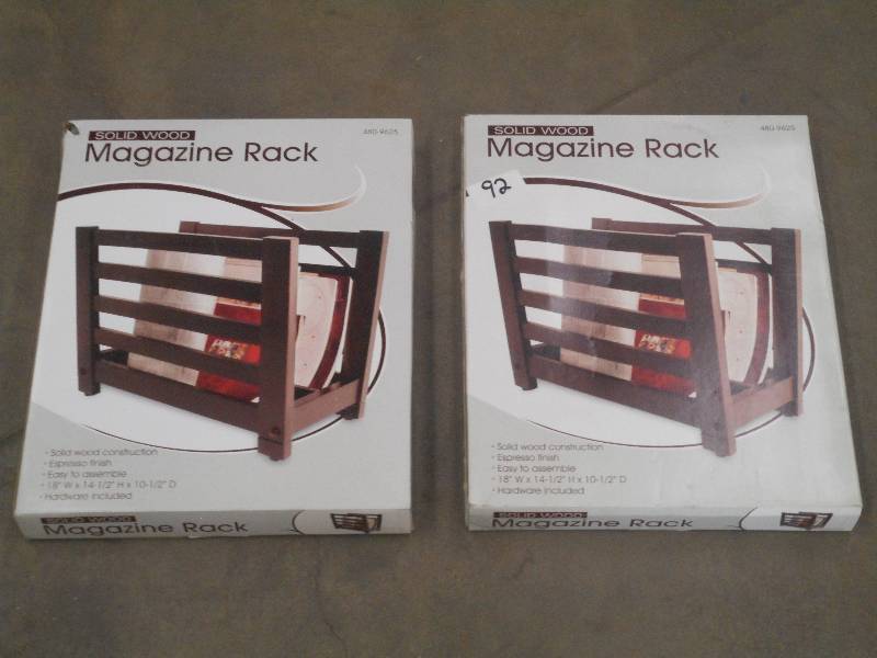 lot 92 image: (2) New Solid Wood Magazine Racks ...
