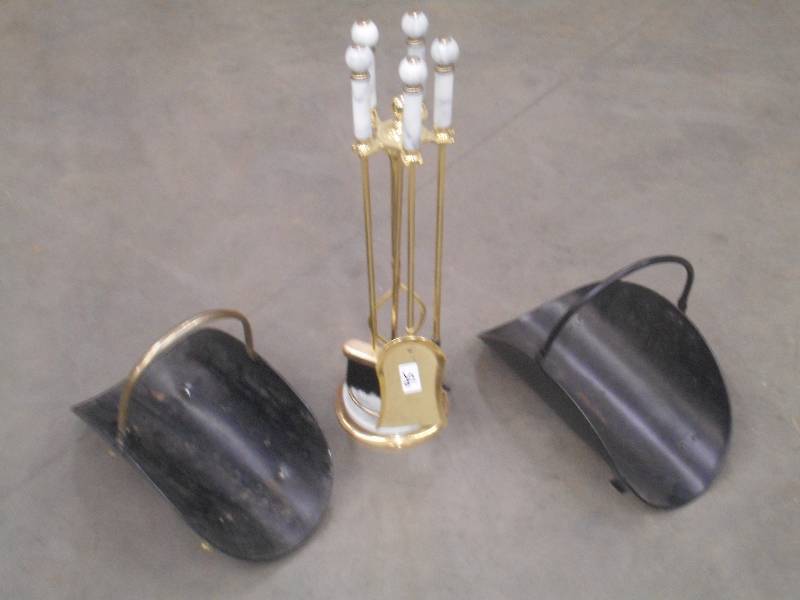 lot 95 image: (1) Fireplace  Tool Set & (2) Firew...