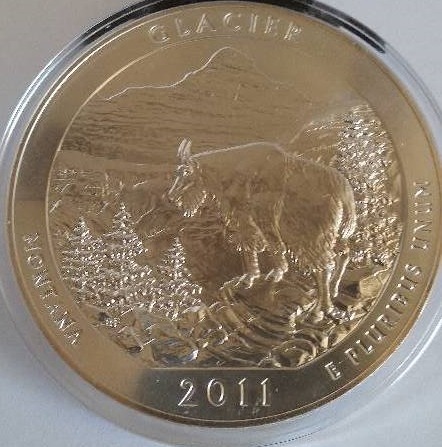 2011 US Mint America The Beautiful 5 oz. silver bullion coin Montana Glacier National Park