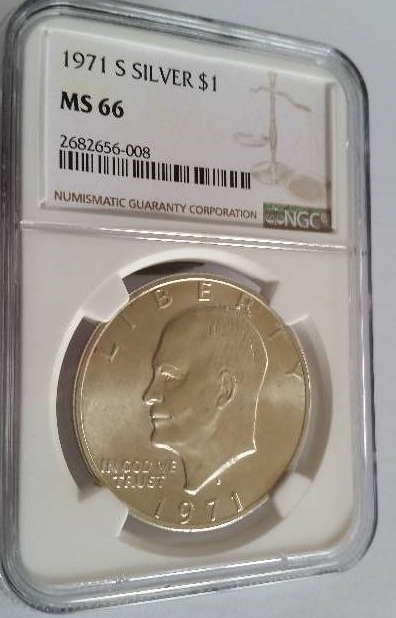 NGC Certified 1971-S (San Francisco Mint) Eisenhower Silver Dollar in Mint State MS66 Condition