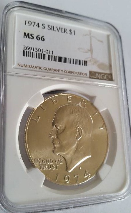NGC Certified 1974-S (San Francisco Mint) Eisenhower Silver Dollar in Mint State MS66 Condition