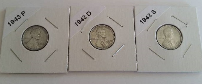 1943 P,D and S (Philadelphia, San Francisco and Denver) WWII Emergency Issue Steel Pennies