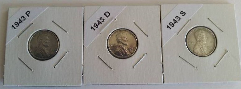 1943 P,D and S (Philadelphia, San Francisco and Denver) WWII Emergency Issue Steel Pennies