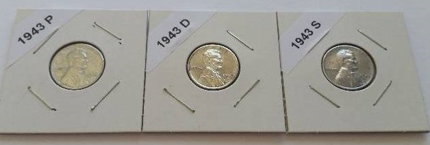 1943 P,D and S (Philadelphia, San Francisco and Denver) WWII Emergency Issue Steel Pennies
