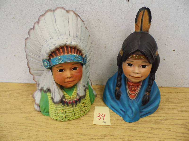 2 Ceramic Native American Busts