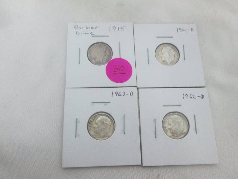 3 - Silver Roosevelt Dimes and a Silver Barber Dime