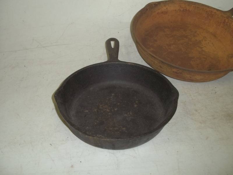 lot 33 image: 3 cast iron pans two 10 one 8