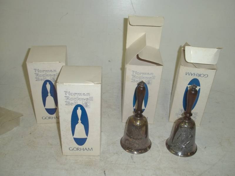 lot 77 image: Norman Rockwell Gorham bells tarnished silver 6 tall