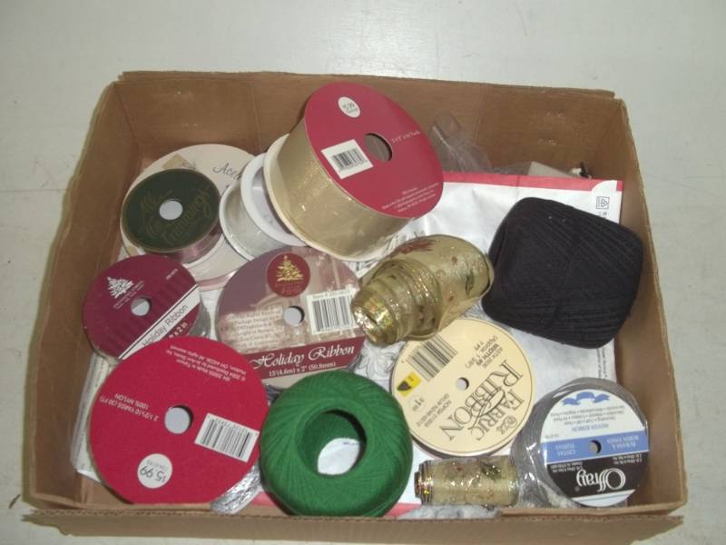 lot 89 image: Box of ribbon and craft materials