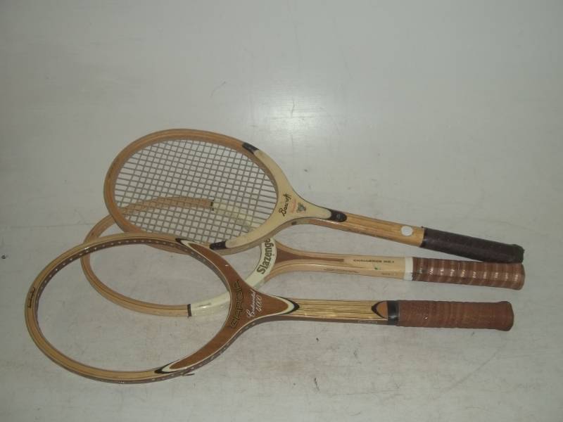 lot 114 image: 3 vintage wooden tennis rackets 2 that have never been used