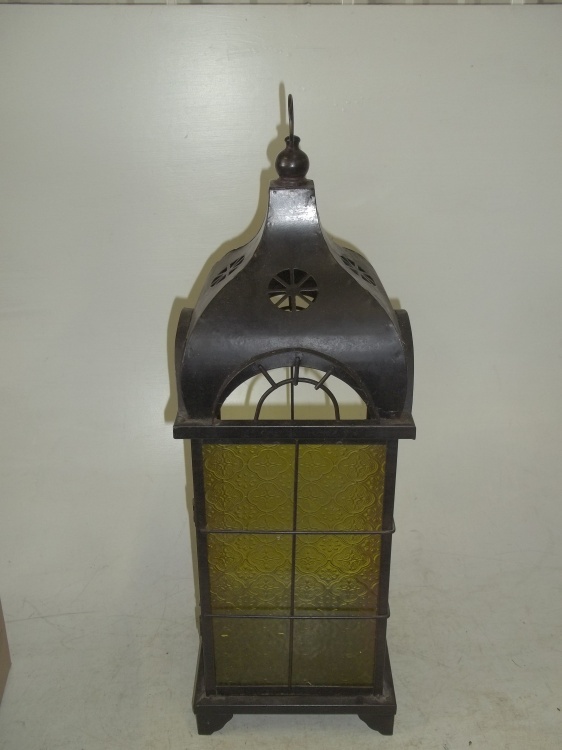 lot 119 image: Tin with colored glass lamp holder 24 x 8