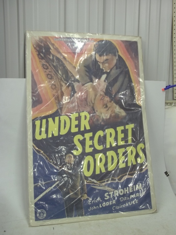 lot 198 image: Authentic vintage poster Under secret orders starring Erich Stroheim 27 x 41