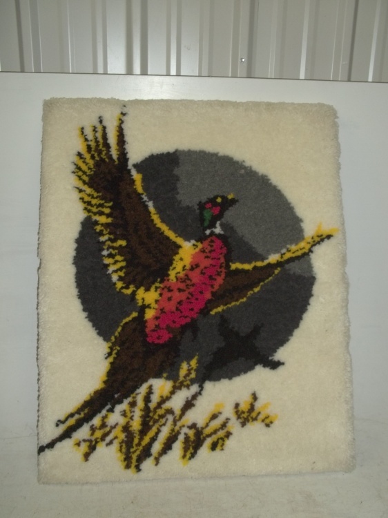 lot 202 image: Vintage pheasant latch hook wall display 24 x 30