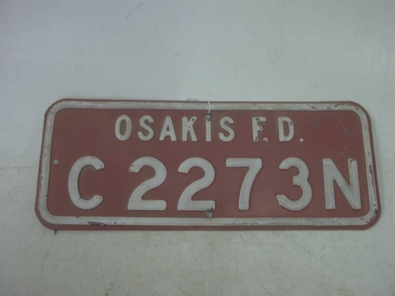 lot 205 image: Vintage Osakis Fire Department sign embossed 8 x 20