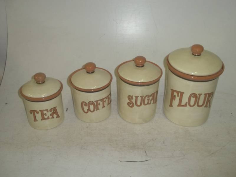 lot 222 image: Countertop spice canisters and vintage cooking tools